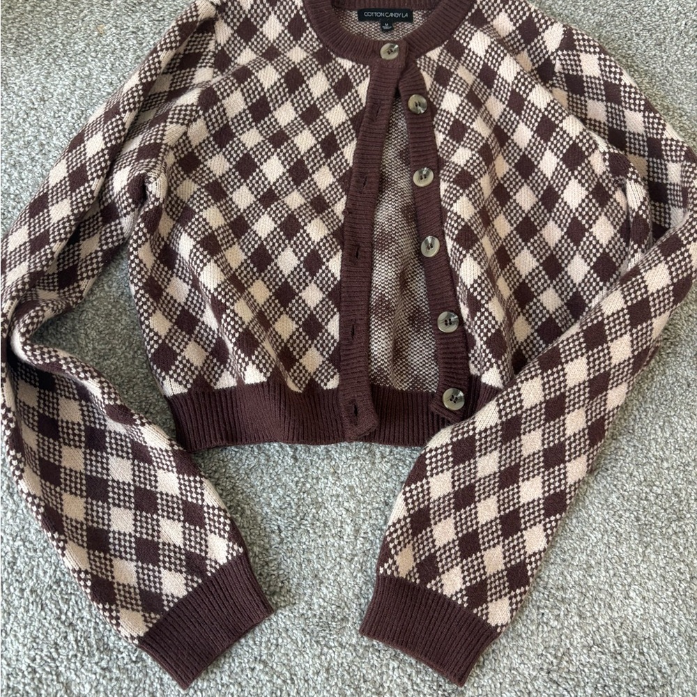 Cotton Candy La Brown and Cream Cardigan Sweater